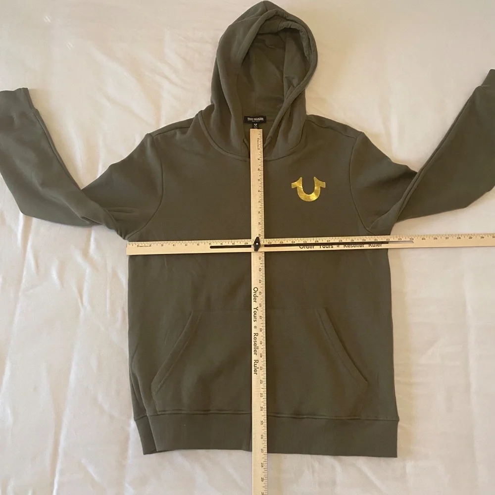 NWT True Religion‎ City Buddha Zip Up Hoodie Jacket Olive Green & Gold- Large